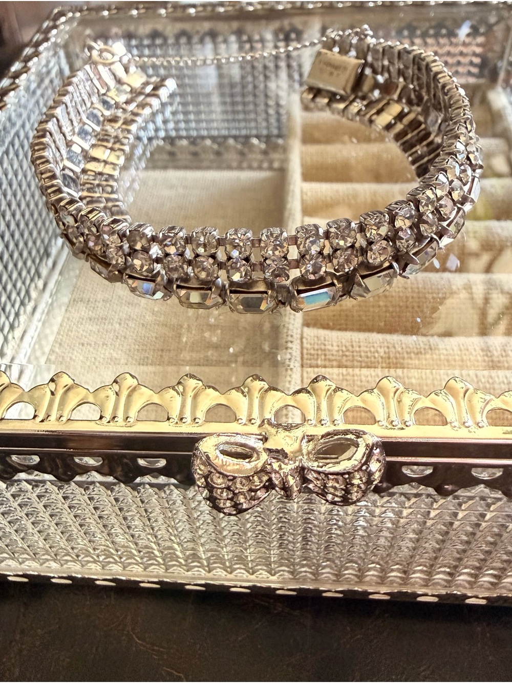 Vintage Kramer of New York Crystal-Embellished Silver Tennis Bracelet